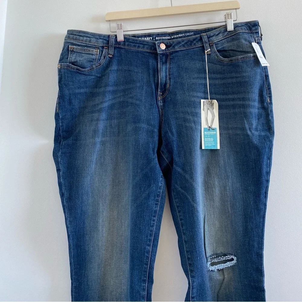 Old Navy Blue Boyfriend Straight Cropped Cuffed Hem Jeans Size 18 NEW - Picture 2 of 10